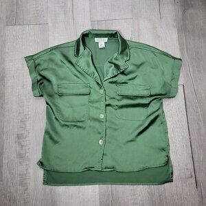 Rachel Zoe Green Sage Satin Women's Blouse | Size M